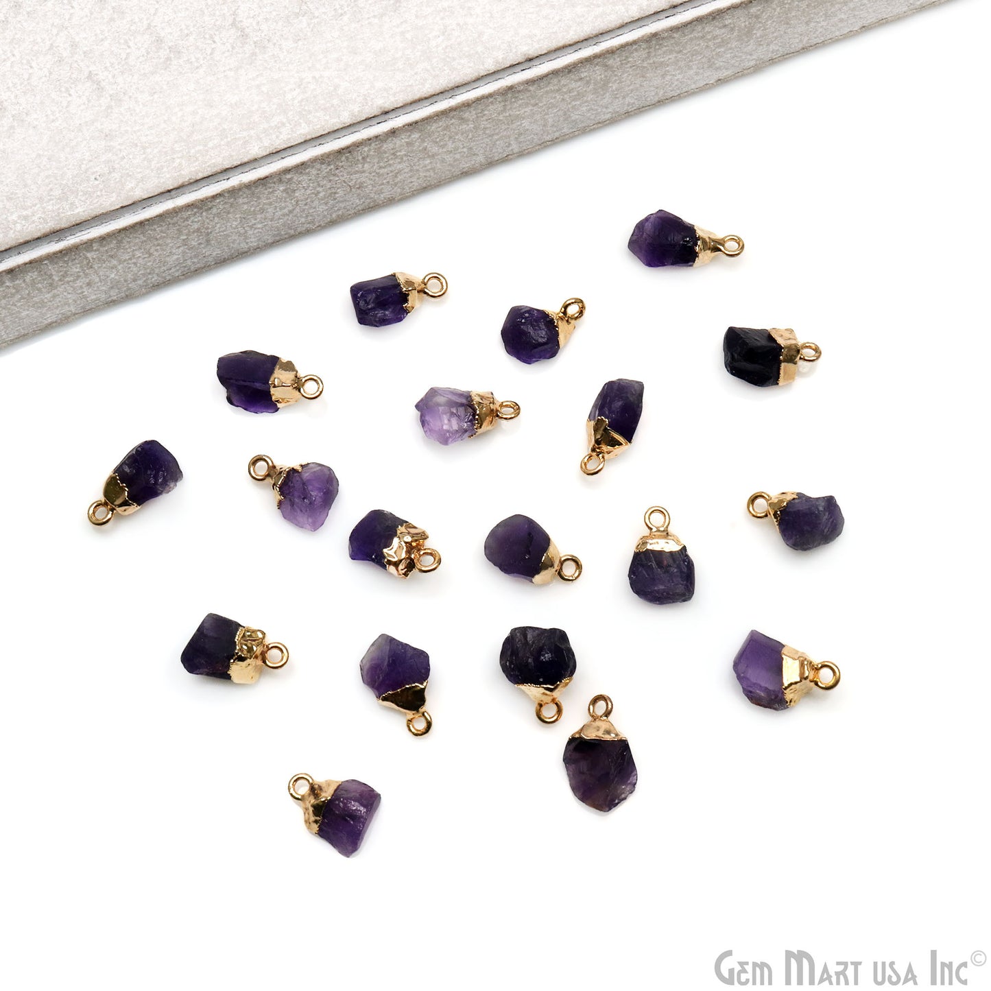 Rough Amethyst Gemstone 12x7mm Organic Gold Edged Single Bail Connector Charm