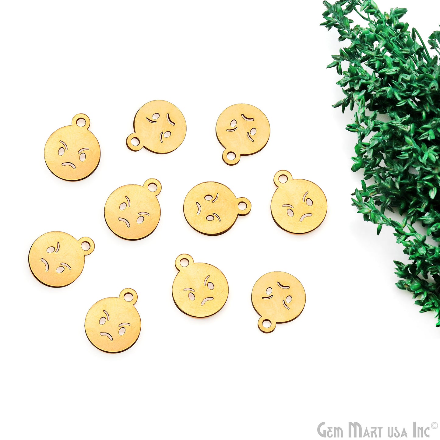 Emoji Shape Laser Finding Gold Plated 14.9x12mm Charm For Bracelets & Pendants