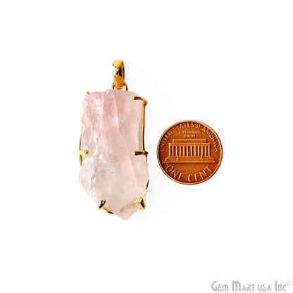 Natural Morganite Organic 40x18mm Gold Plated Prong Setting Single Bail Gemstone Pendant