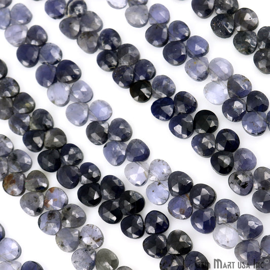 Iolite Heart Beads, 7 Inch Gemstone Strands, Drilled Strung Briolette Beads, Heart Shape, 7mm