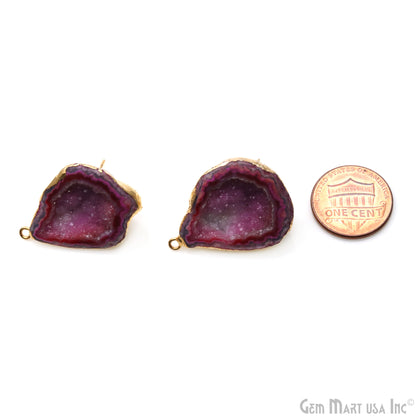 DIY Agate Slice Geode Druzy 30x21mm Gold Electroplated Loop Connector Studs Earrings