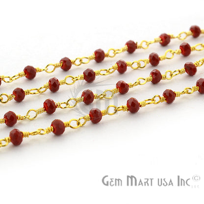 Red Coral 2.5-3mm Gold Plated Wire Wrapped Beads Rosary Chain (762952941615)