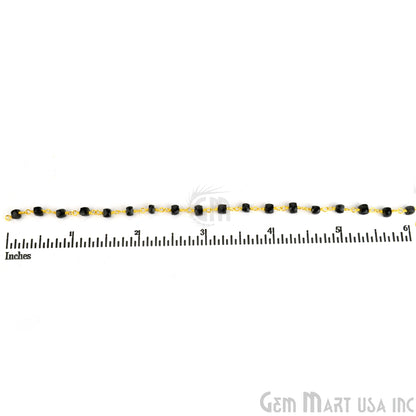 Black Spinel 3mm Gold Plated Wire Wrapped Beads Rosary Chain (762922926127)