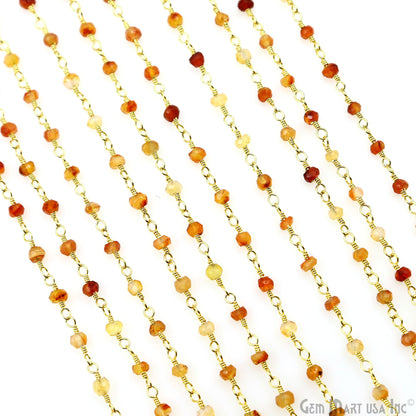 Shaded Carnelian Faceted Bead 2.5-3mm Gold Wire Wrapped Gemstone Beads Rosary Chain