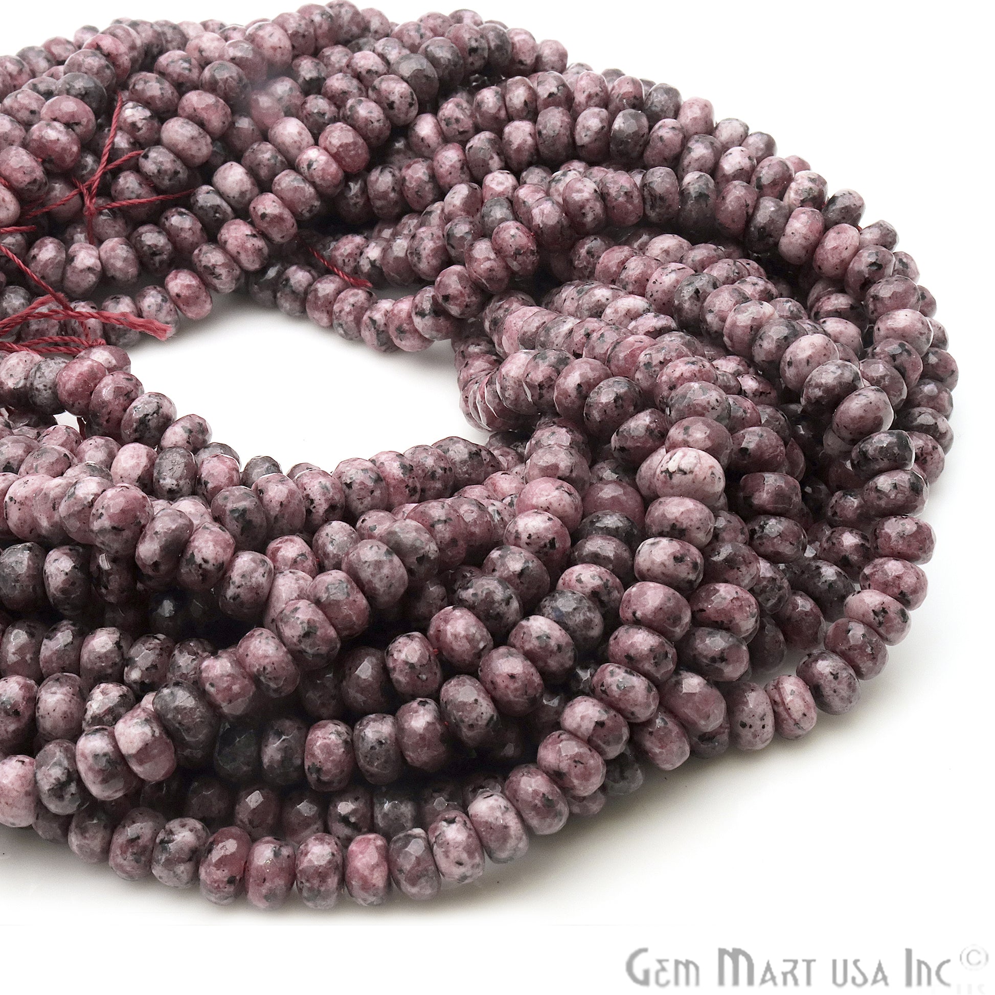 Rhodochrosite Jade 7-8mm Faceted Rondelle Beads Strands 14Inch - GemMartUSA