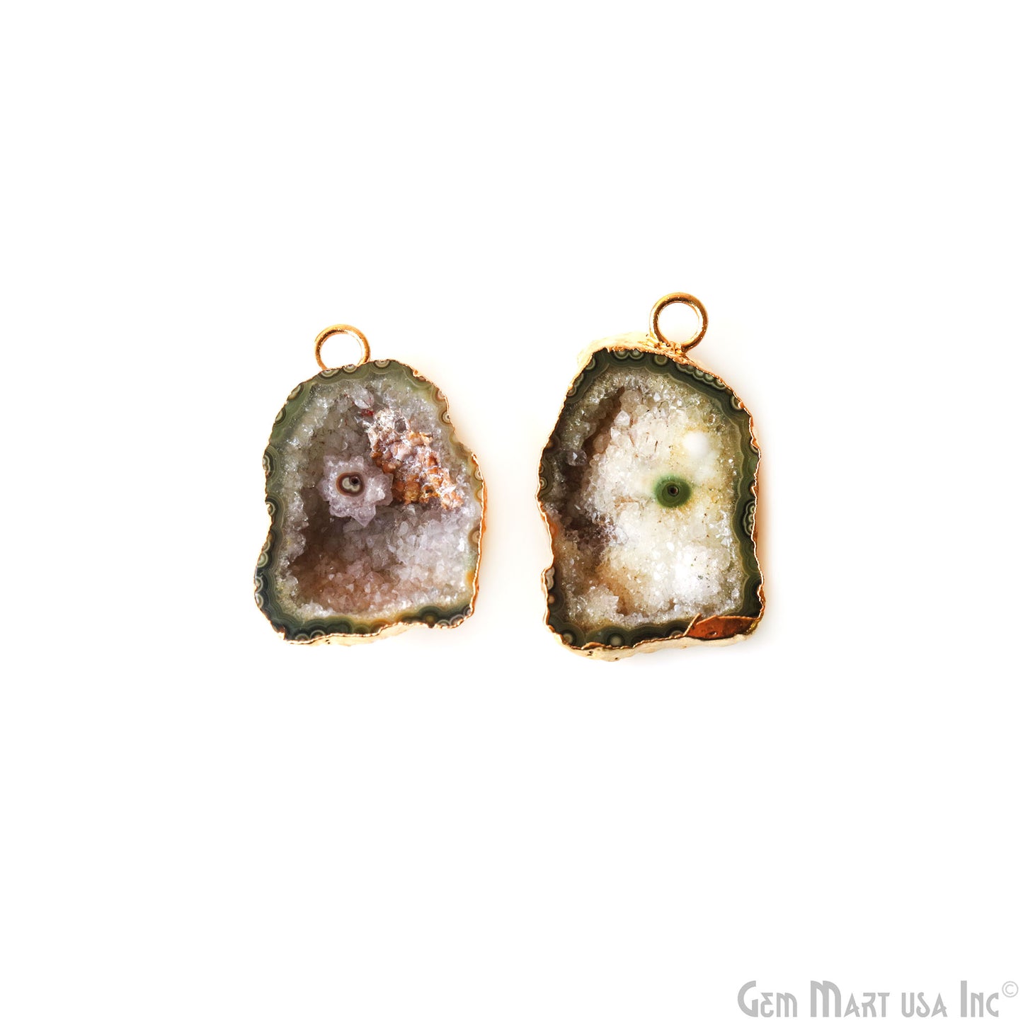 Geode Druzy 18x25mm Organic Gold Electroplated Single Bail Gemstone Earring Connector 1 Pair