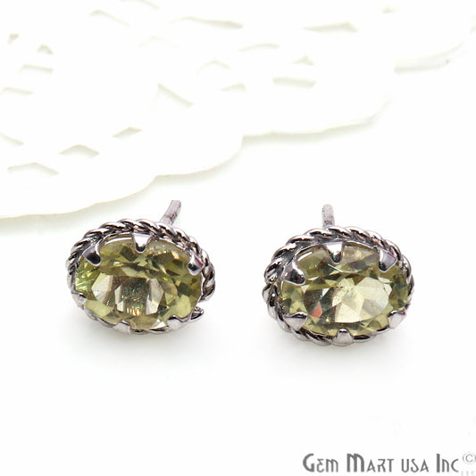 Lemon Topaz 7x5mm Sterling Silver Oval Shape Prong Setting Stud Earring - GemMartUSA