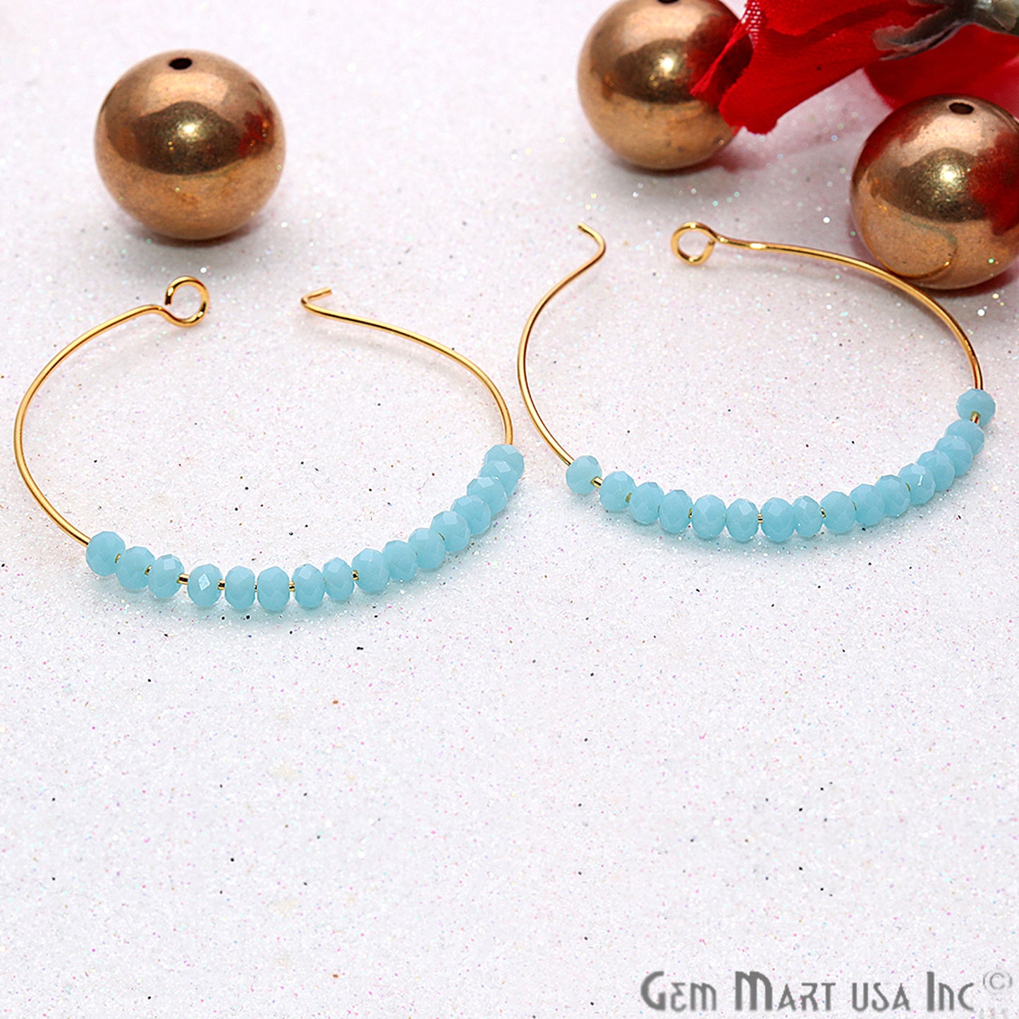 DIY Loop Hoop Gold Plated Gemstone Beaded Earring - 1 pair (Pick Stone) - GemMartUSA