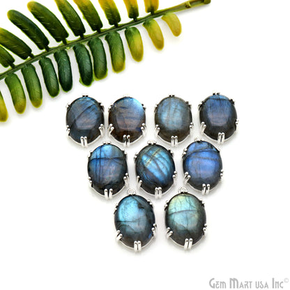 Flashy Labradorite Cabochon 25x15mm Oval Prong Silver Setting Single Bail Gemstone Connector