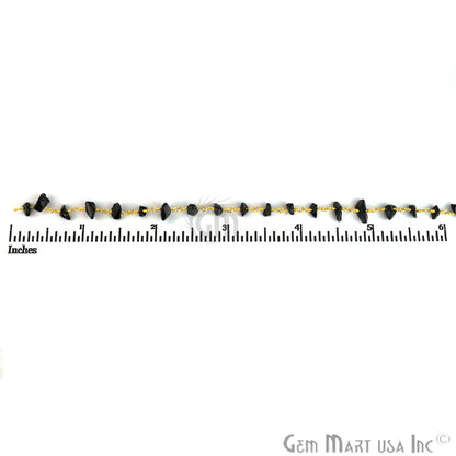 Black Spinel 4-6mm Nugget Chip Gold Plated Wire Wrapped Beads Rosary Chain (762925187119)