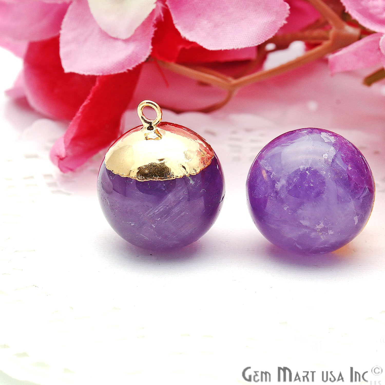 Gemstone Ball Connector 22x19mm Gold Edged Pendant (Pick Gemstone) - GemMartUSA