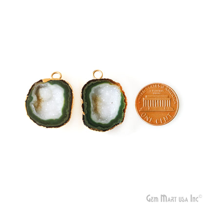 Geode Druzy 27x20mm Organic Gold Electroplated Single Bail Gemstone Earring Connector 1 Pair