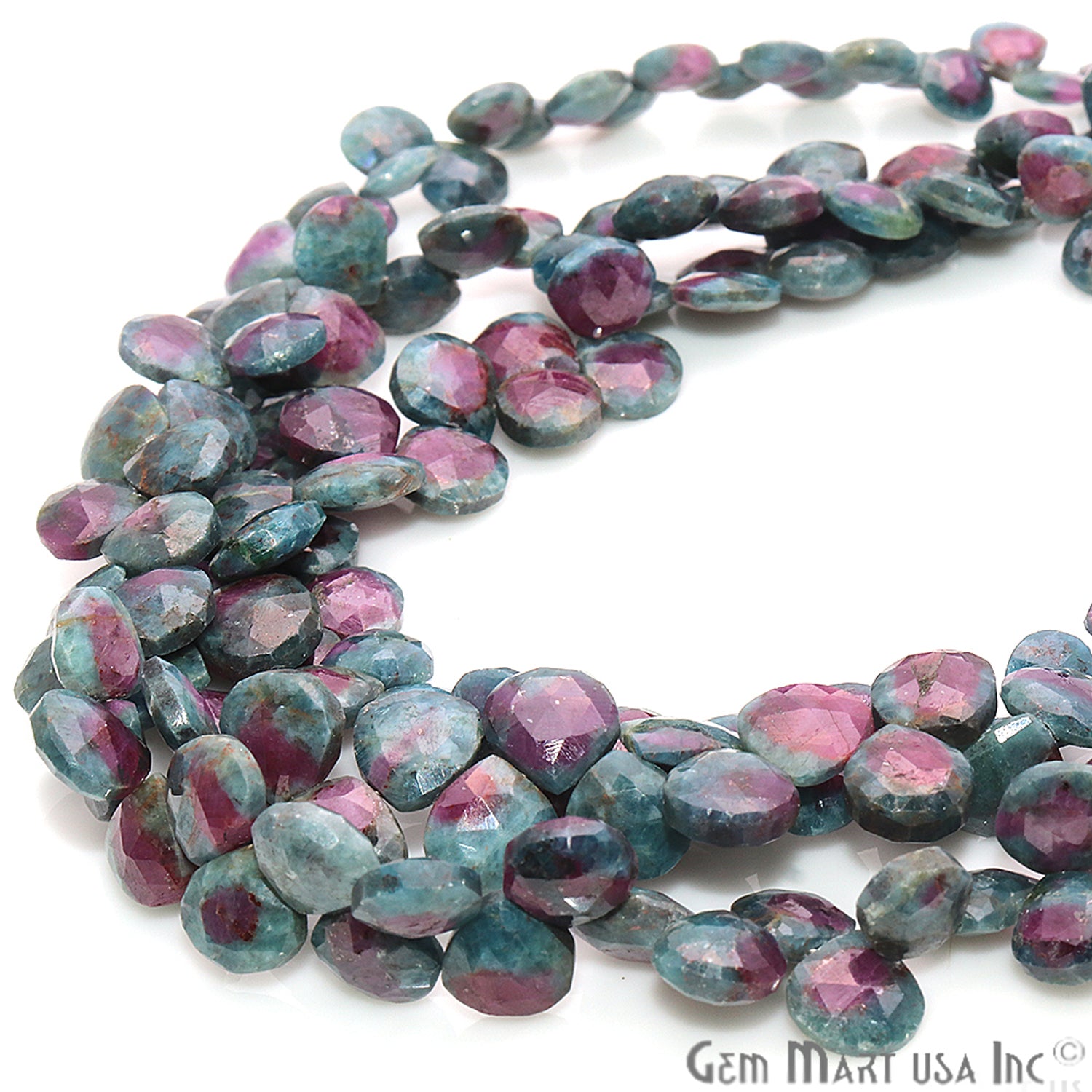 Ruby Zoisite Gemstone 7mm Heart Beaded Handmade Silver Wire Rondelle - GemMartUSA