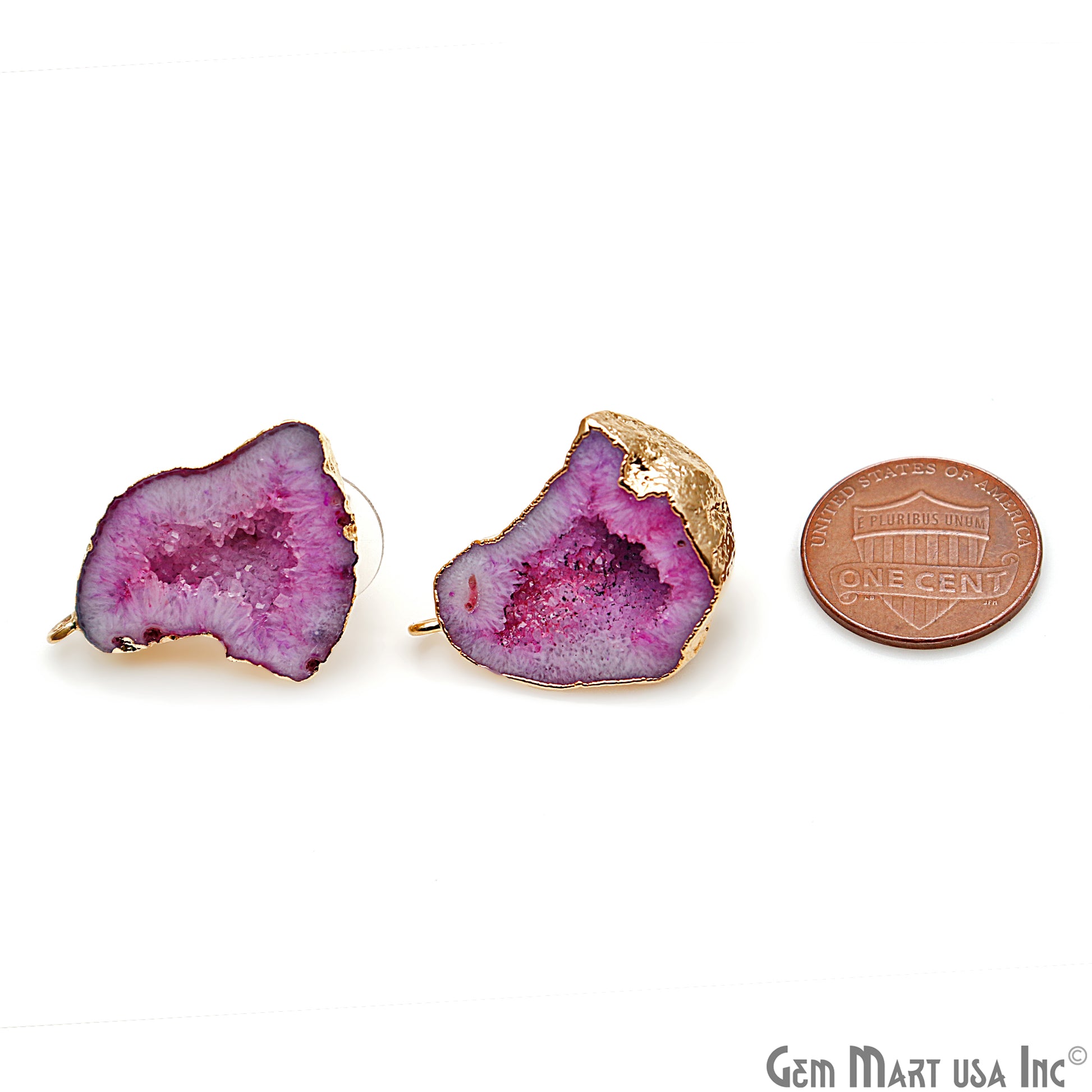 DIY Agate Slice Geode Druzy 27x17mm Gold Electroplated Loop Connector Studs Earrings - GemMartUSA