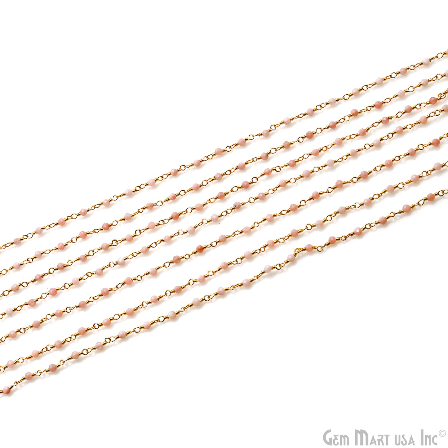 Pink Opal 2-2.5mm Gold Plated Beaded Wire Wrapped Rosary Chain