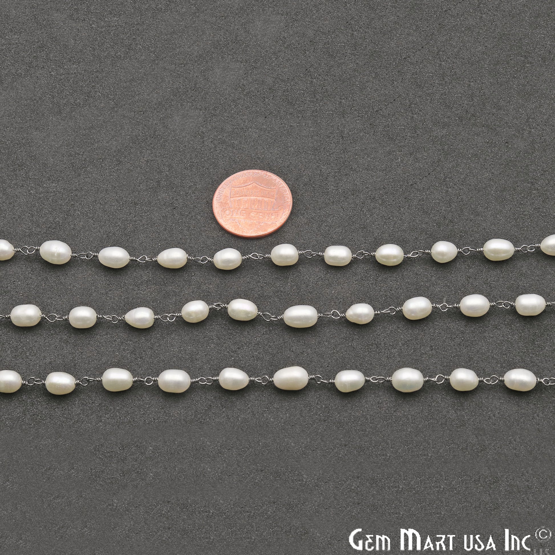 Pearl Oval 7x5mm Oxidized Wire Wrapped Gemstone Rosary Chain - GemMartUSA