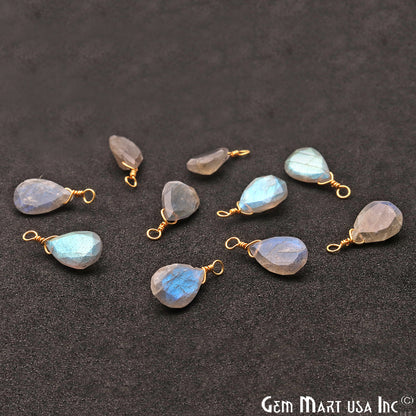 Labradorite 8x12mm Pears Single Bail Gold Wire Wrapped Gemstone Connector - GemMartUSA