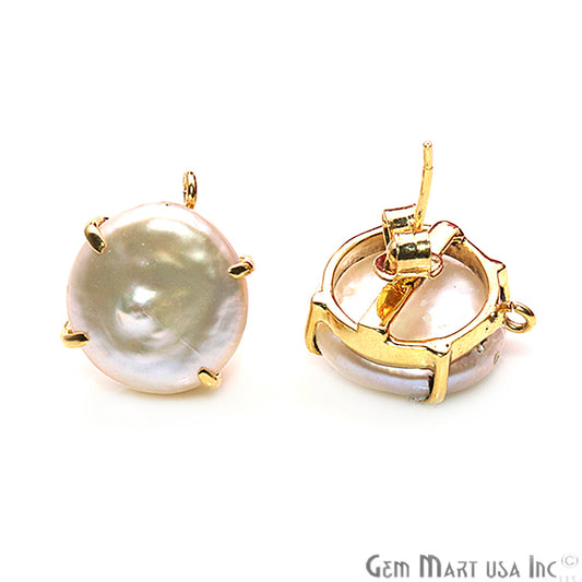 DIY Pearl With Prong Setting Gold Loop Stud Earring - GemMartUSA