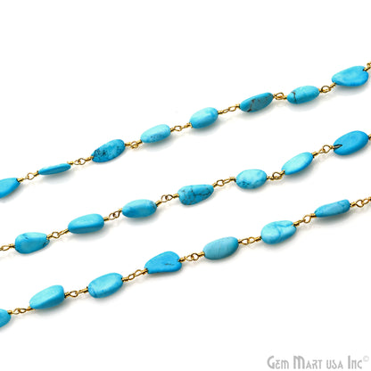 Turquoise 12x5mm Tumble Beads Gold Plated Rosary Chain