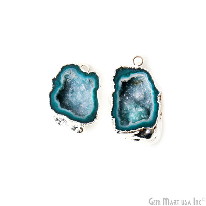 Geode Druzy 23x36mm Organic Silver Electroplated Single Bail Gemstone Earring Connector 1 Pair