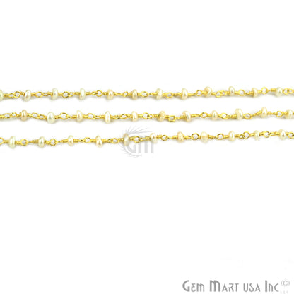 Pearl 2mm Beads Gold Plated Wire Wrapped Gemstone Rosary Chain - GemMartUSA