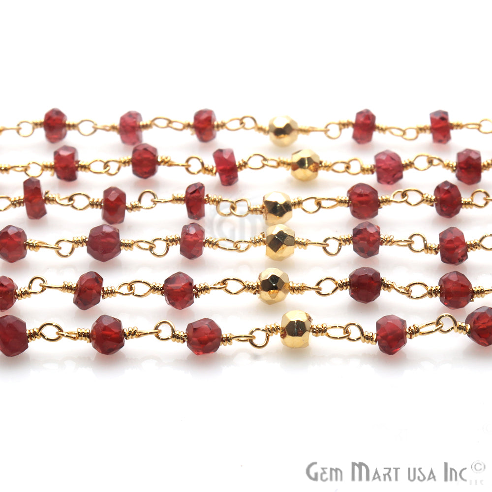 Garnet & Golden Pyrite Multi Gemstone Beaded Wire Wrapped Rosary Chain - GemMartUSA