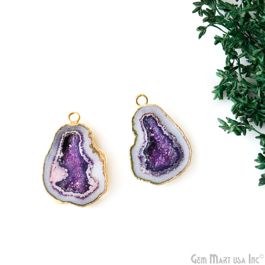 Geode Druzy 37x24mm Organic Gold Electroplated Single Bail Gemstone Earring Connector 1 Pair