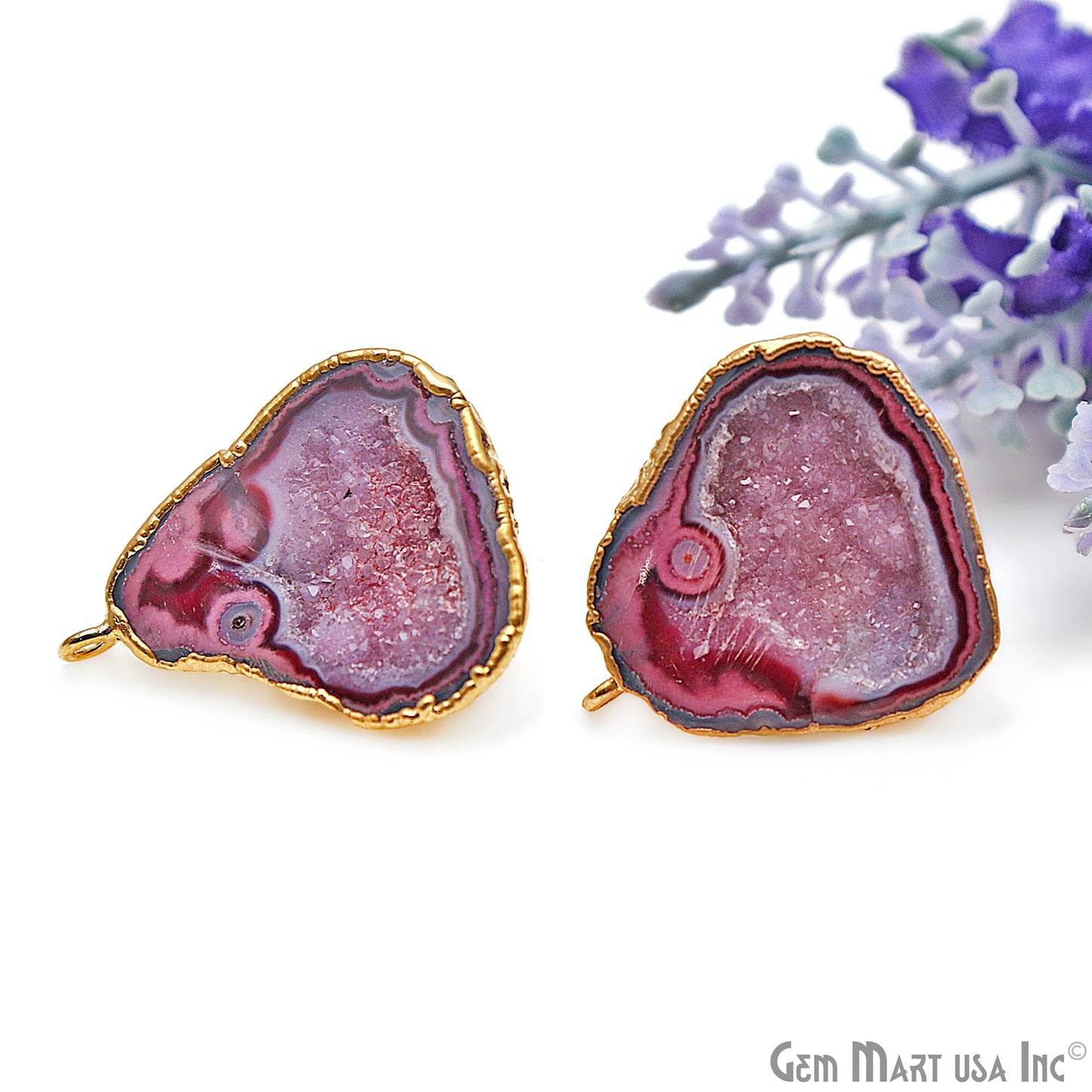 DIY Agate Slice Geode Druzy Gold Edged Loop Connector Studs Earrings