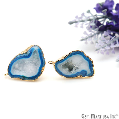 DIY Agate Slice Geode Druzy Gold Edged Loop Connector Studs Earrings