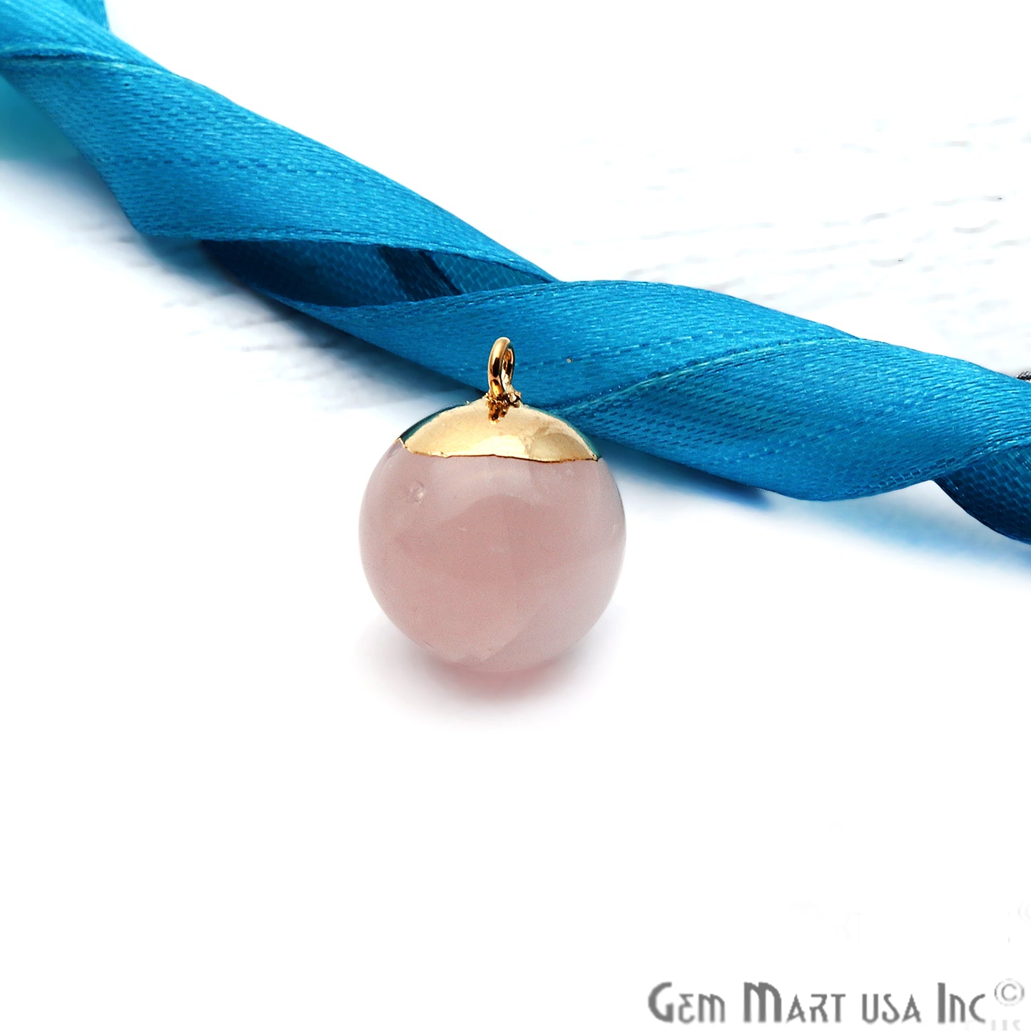 Rose Quartz 18x14mm Gold Electroplated Single Bail Charm Ball Connector - GemMartUSA