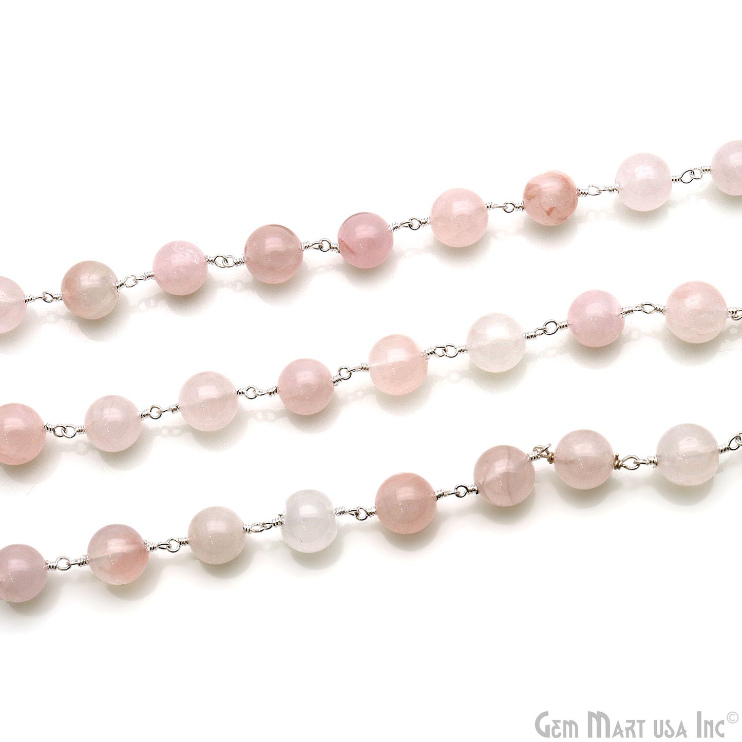 Rose Quartz 8-9mm Silver Plated Cabochon Beads Rosary Chain