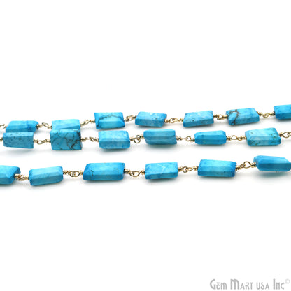 Turquoise 12x8mm Smooth Tumble Gold Wire Wrap Bead Rosary Chain