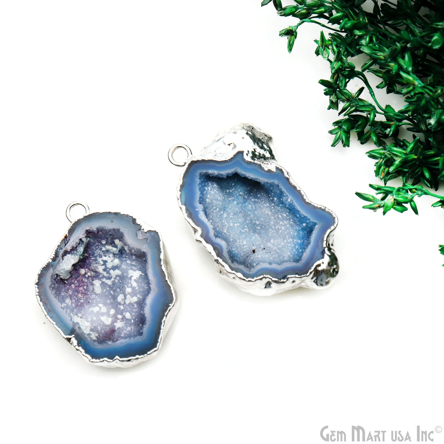 Geode Druzy 42x23mm Organic Silver Electroplated Single Bail Gemstone Earring Connector 1 Pair