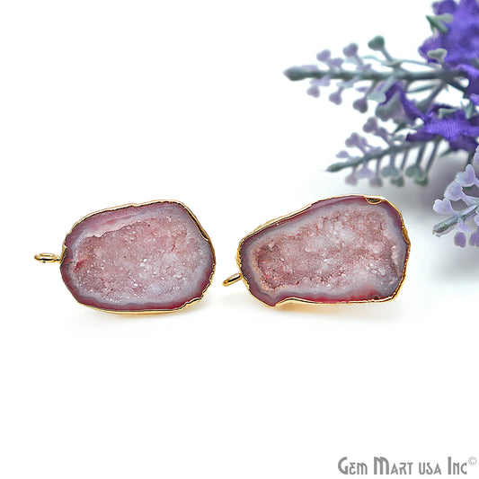 DIY Agate Slice Geode Druzy 31x17mm Gold Electroplated Loop Connector Studs Earrings - GemMartUSA