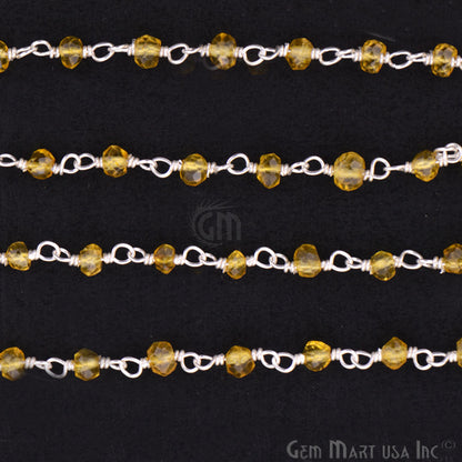 Citrine 3-3.5mm Silver Plated Wire Wrapped Beads Rosary Chain (763830861871)