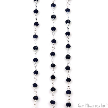 Sapphire 3-3.5mm Silver Plated Beaded Wire Wrapped Rosary Chain