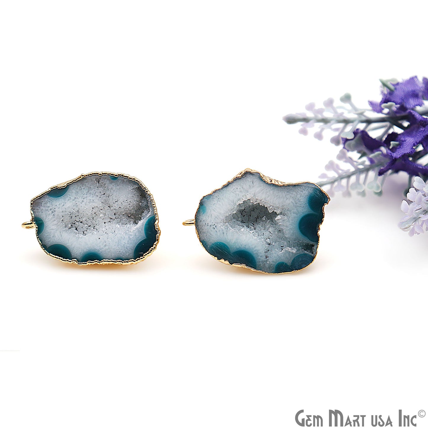 DIY Agate Slice Geode Druzy Gold Edged Loop Connector Studs Earrings