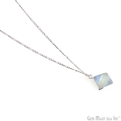 Rainbow Moonstone Square 12mm Silver Electroplated Single Bail Gemstone Connector