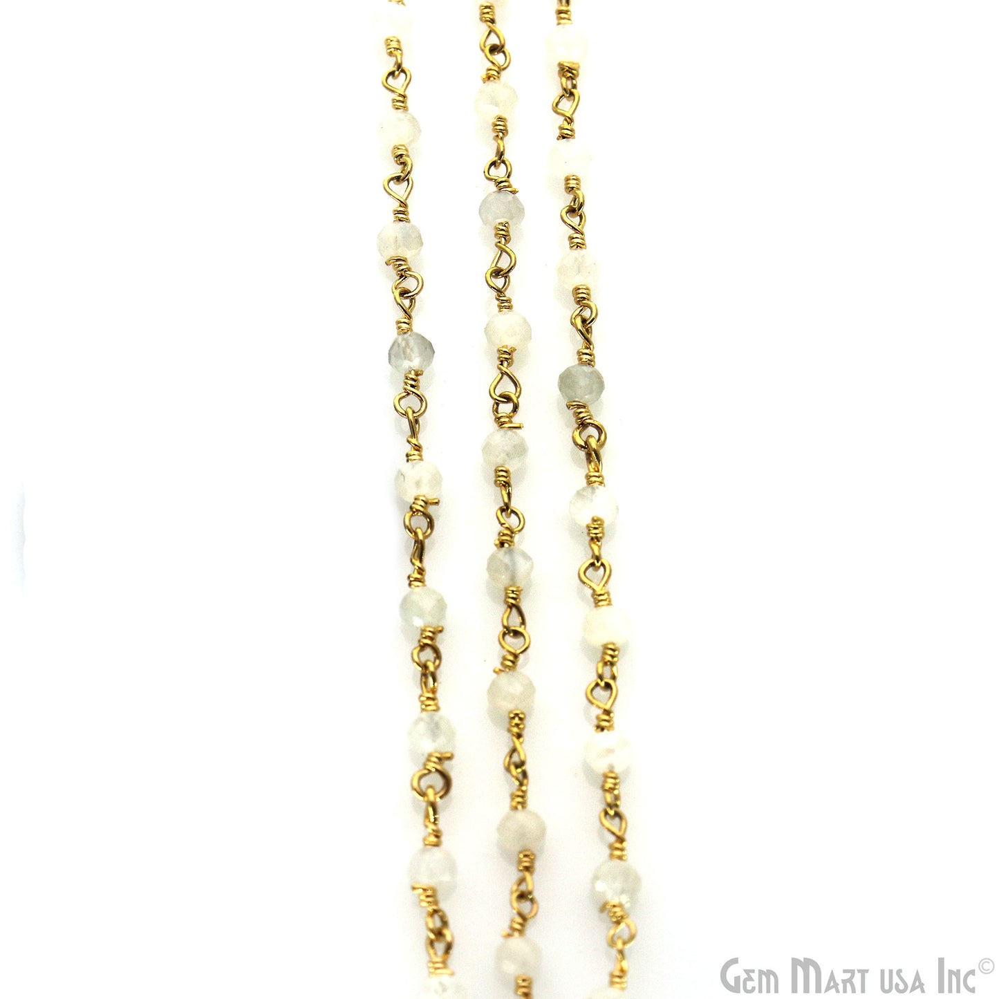 White Chalcedony 2.5-3mm Tiny Beads Gold Plated Wire Wrapped Rosary Chain