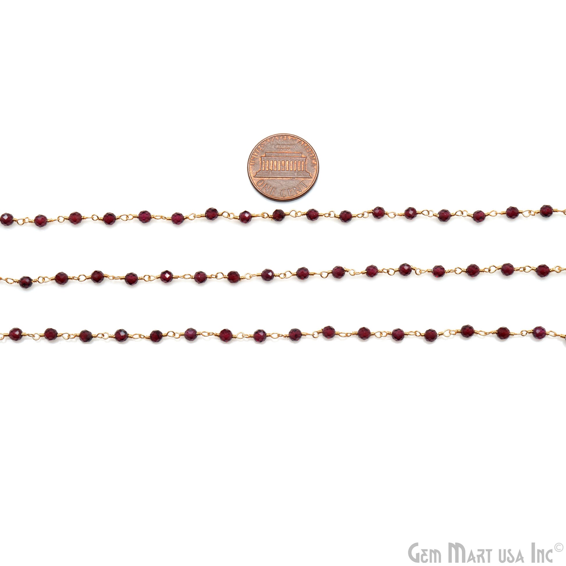 Rhodolite 3-3.5mm Gold Plated Wire Wrapped Beads Rosary Chain (763783217199)