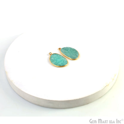 Amazonite Free Form Gold Plated Single Bail Bezel Smooth Slab Slice Thick Gemstone Connector 30x18mm 1 Pair