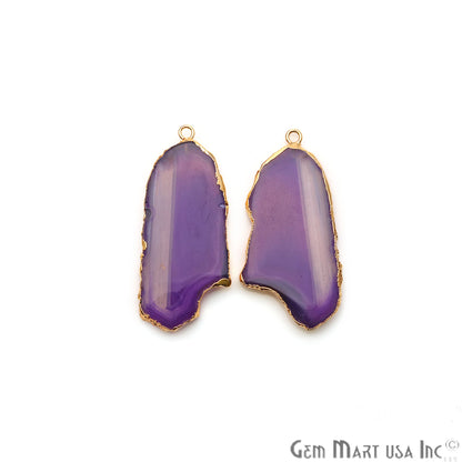 Agate Slice 23x48mm Organic Gold Electroplated Gemstone Earring Connector 1 Pair - GemMartUSA