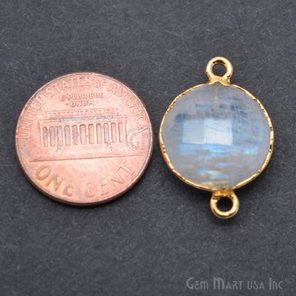 Rainbow Moonstone 14mm Round Gold Electroplated Gemstone Connector (Pick Lot Size) - GemMartUSA