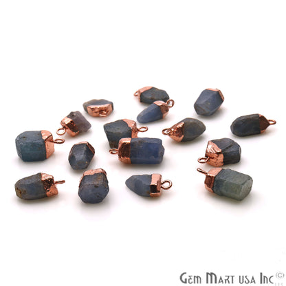 Rough Sapphire Gemstone 14x10mm Rose Gold Edged Single Bail Bracelets Charm Connectors - GemMartUSA