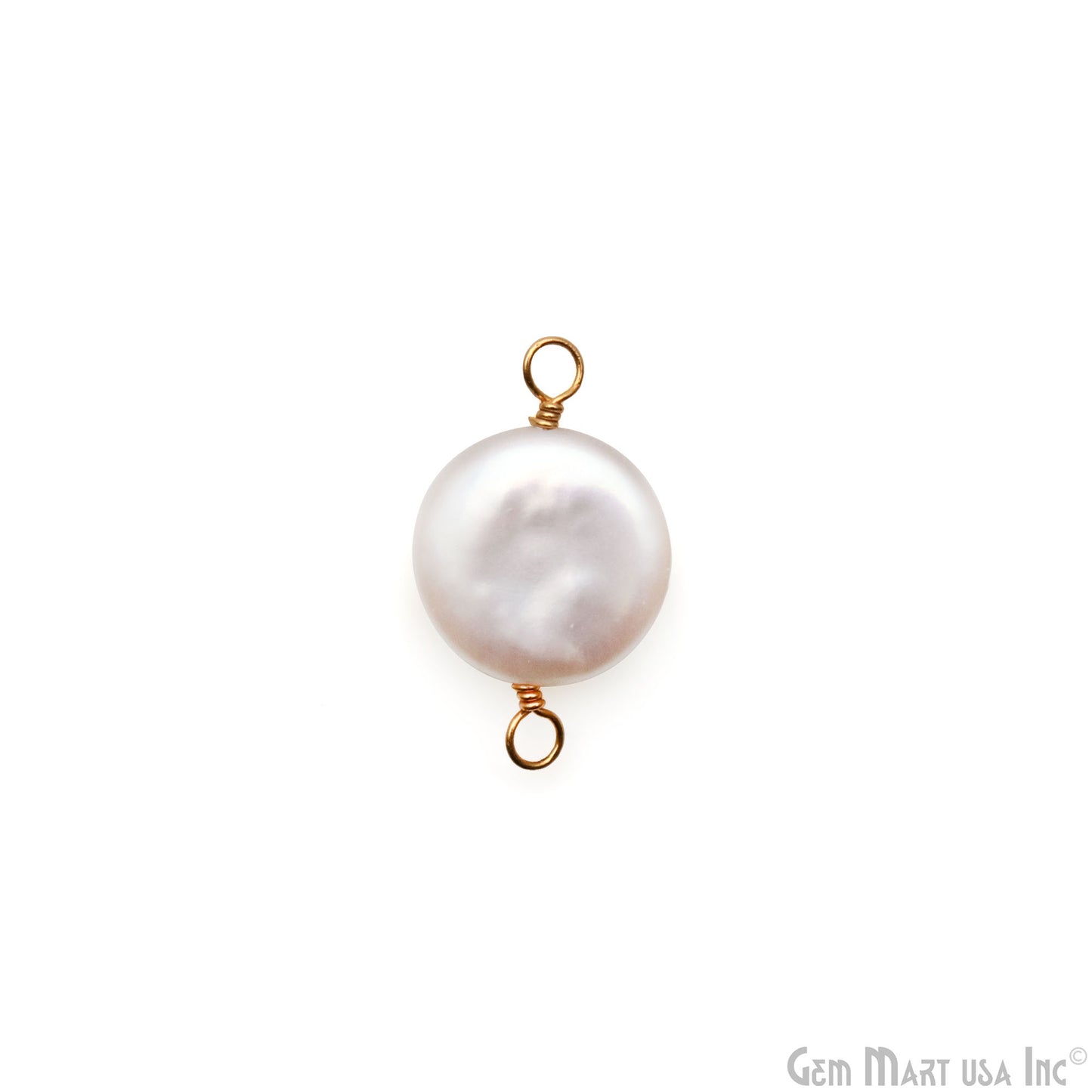 Pearl Round Shape 21x13mm Gold Wire Wrapped Double Bail Gemstone Connector