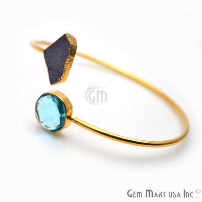 Gold Electroplated Adjustable Gemstone with Druzy Stacking Bangle Bracelet - GemMartUSA