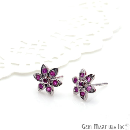 Ruby 9mm Sterling Silver Flower Shape Stud Earring - GemMartUSA