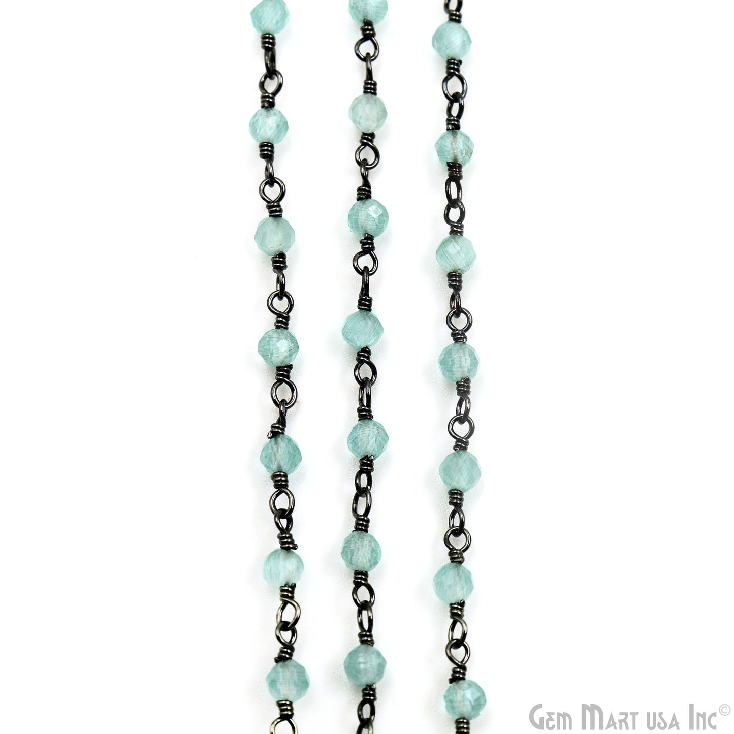 Aqua Monalisa Faceted Beads 3-3.5mm Oxidized Gemstone Rosary Chain