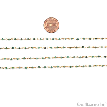 Emerald Faceted 2-2.5mm Tiny Beads Gold Plated Wire Wrapped Rosary Chain