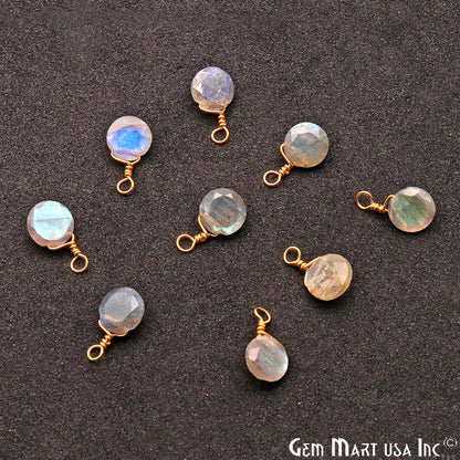 Labradorite 7mm Round Single Bail Gold Wire Wrapped Gemstone Connector - GemMartUSA